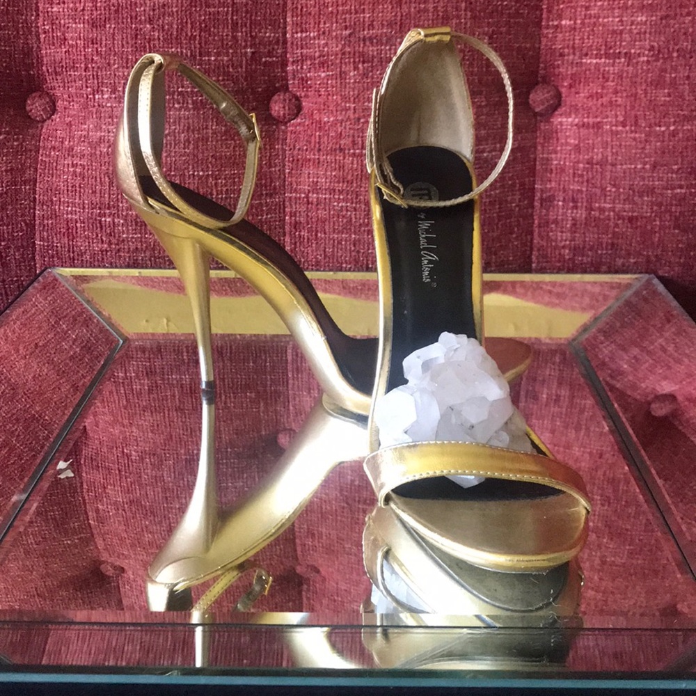 Michael Antonio Gold Open Toe Ankle Strap Heel